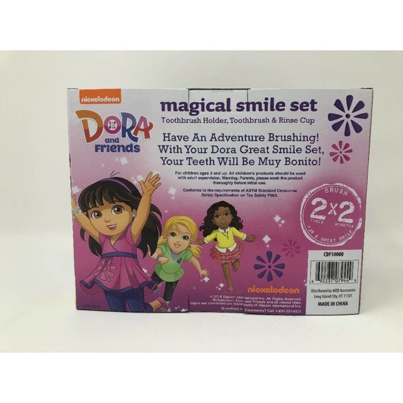 Dora the Explorer Magical Smile Set Toothbrush with Holder Rinse Cup Bath NEW - Picture 3 of 6